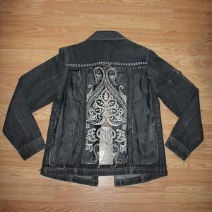 Sheer Embroidered Black Denim Jacket
